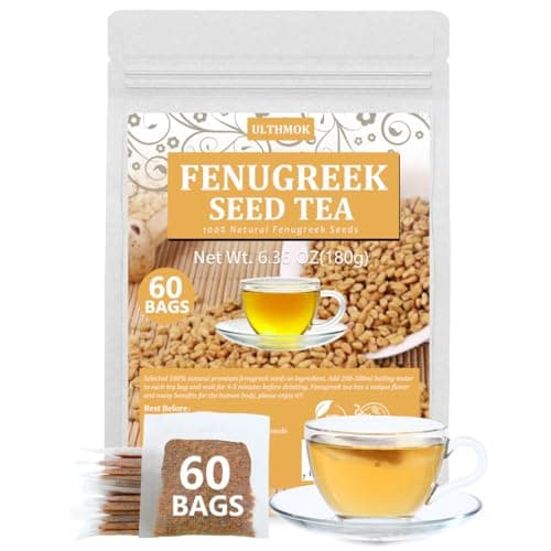 Premium 60 Fenugreek Tea Bags, Made with 100% Natural Fenugreek Methi Fenogreco Seeds, No Additives & Caffeine Free.