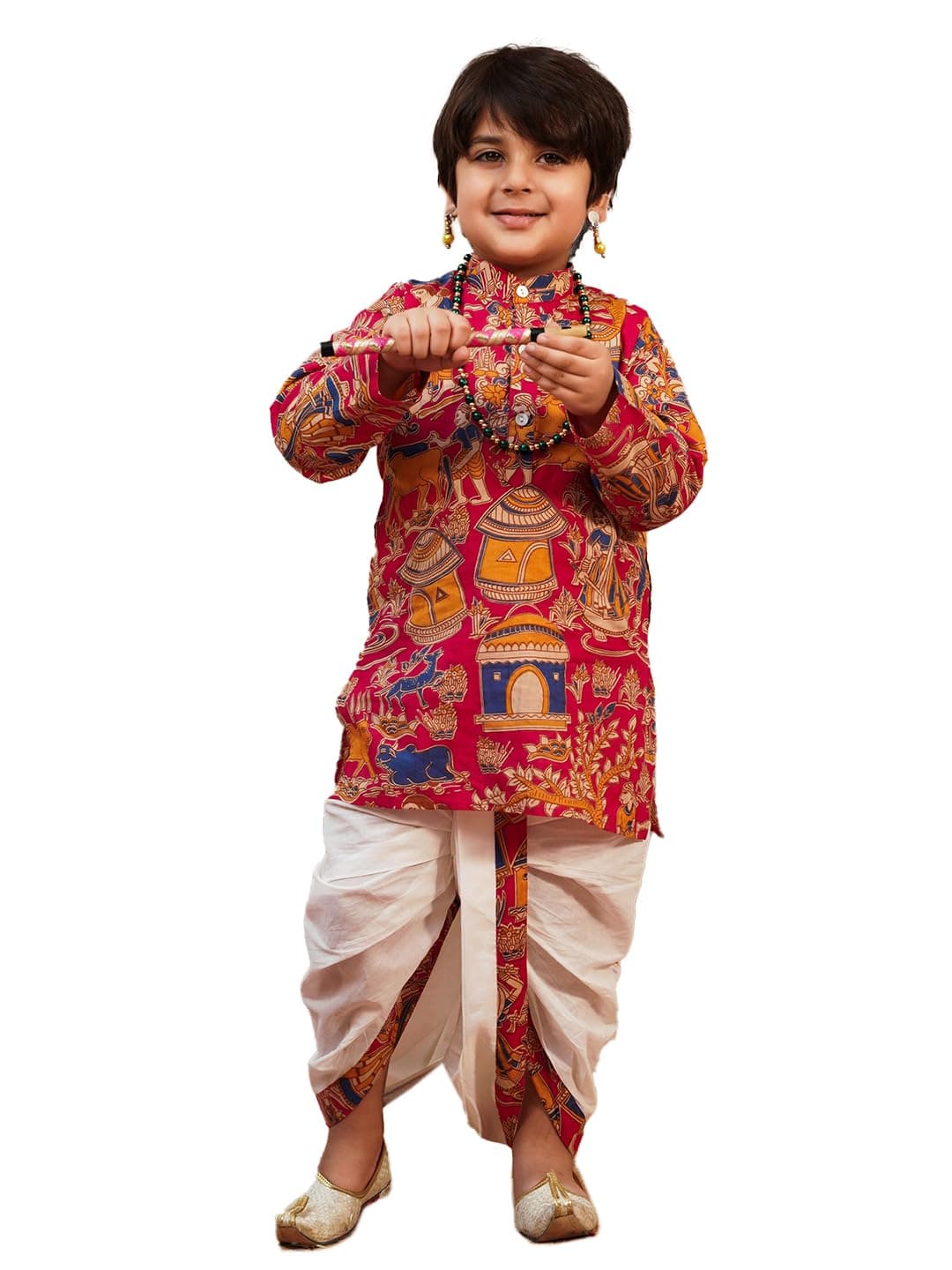 AJ DEZINES Boys Cotton Full Sleeve Abstract Pink Printed Dhoti Kurta Set - Ethnic Wear | Traditional | Festival Outfit for Boys - Regular Fit (Twister-1953-PINK-2)