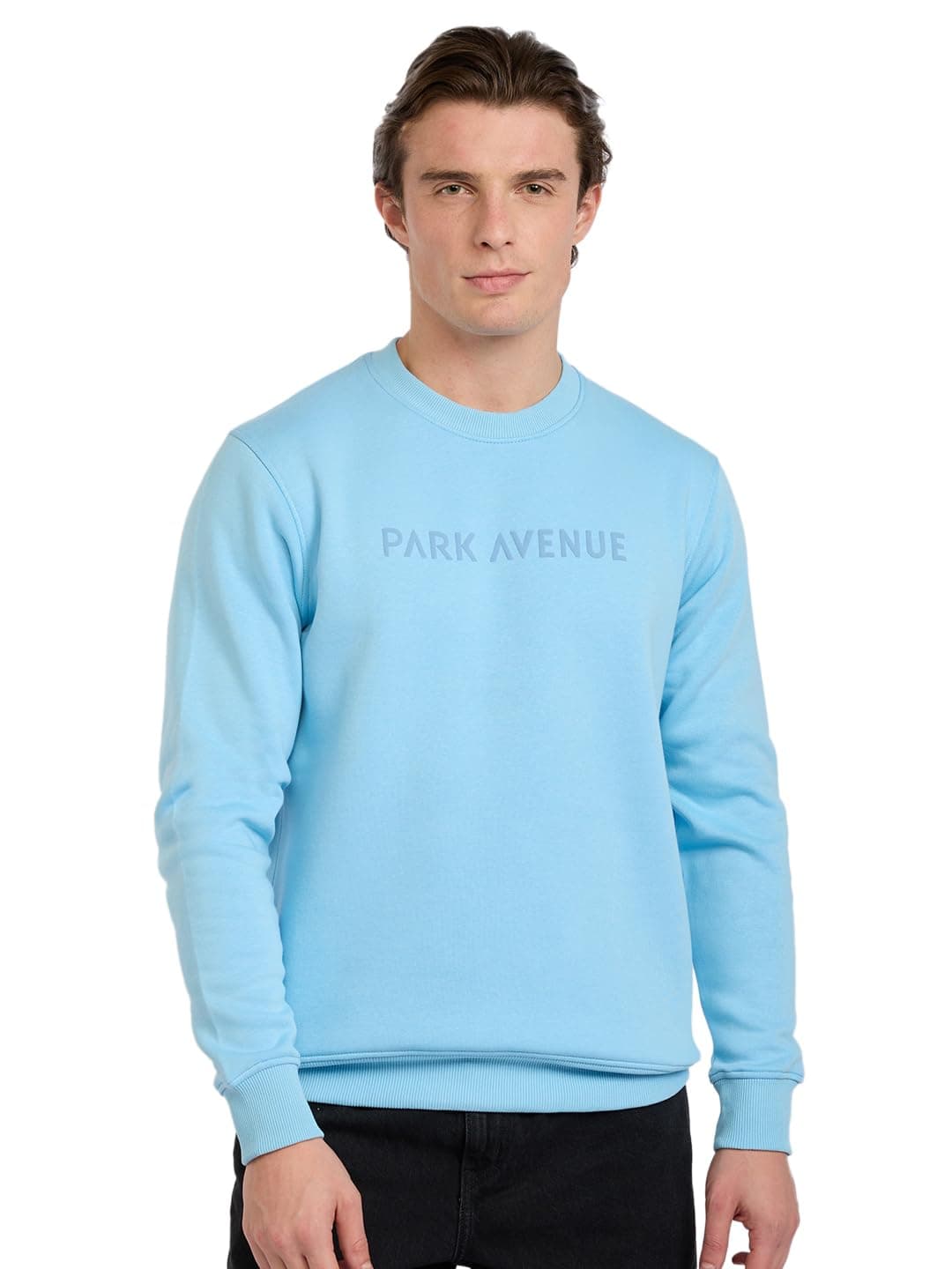 Park Avenue Men Full Sleeve Slim Fit Solid Pattern Cotton Polyester Blend Regular Neck Casual Sweatshirt