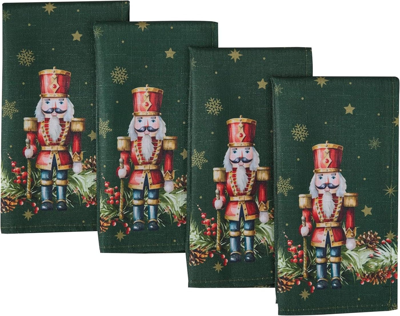 Newbridge Christmas Nutcracker Border Set of 4 Fabric Napkins Hunter Green Holiday Napkins for Dinner Party and Banquet