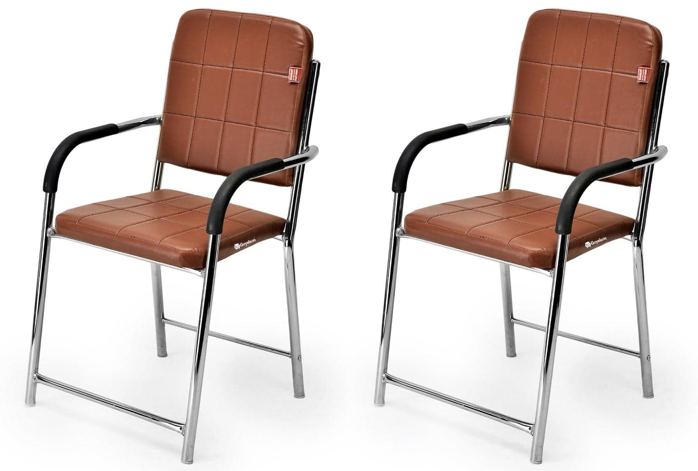 RATISON Office Chair Visitor Chair with arm Rest with Steel Frame and Cushioned seat Back, Chair Without Wheels Holds up to 110 kg Heavy Design (2, Brown, Standard)