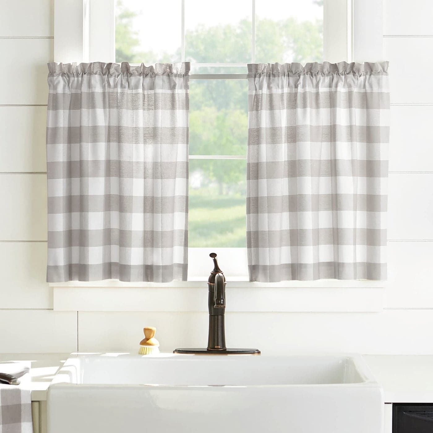 Elrene Home Fashions Farmhouse Living BuffaloCheck Tier Curtain Set for Bathroom or Kitchen Curtains 30 x 36Set of 2 Tiers GrayWhite