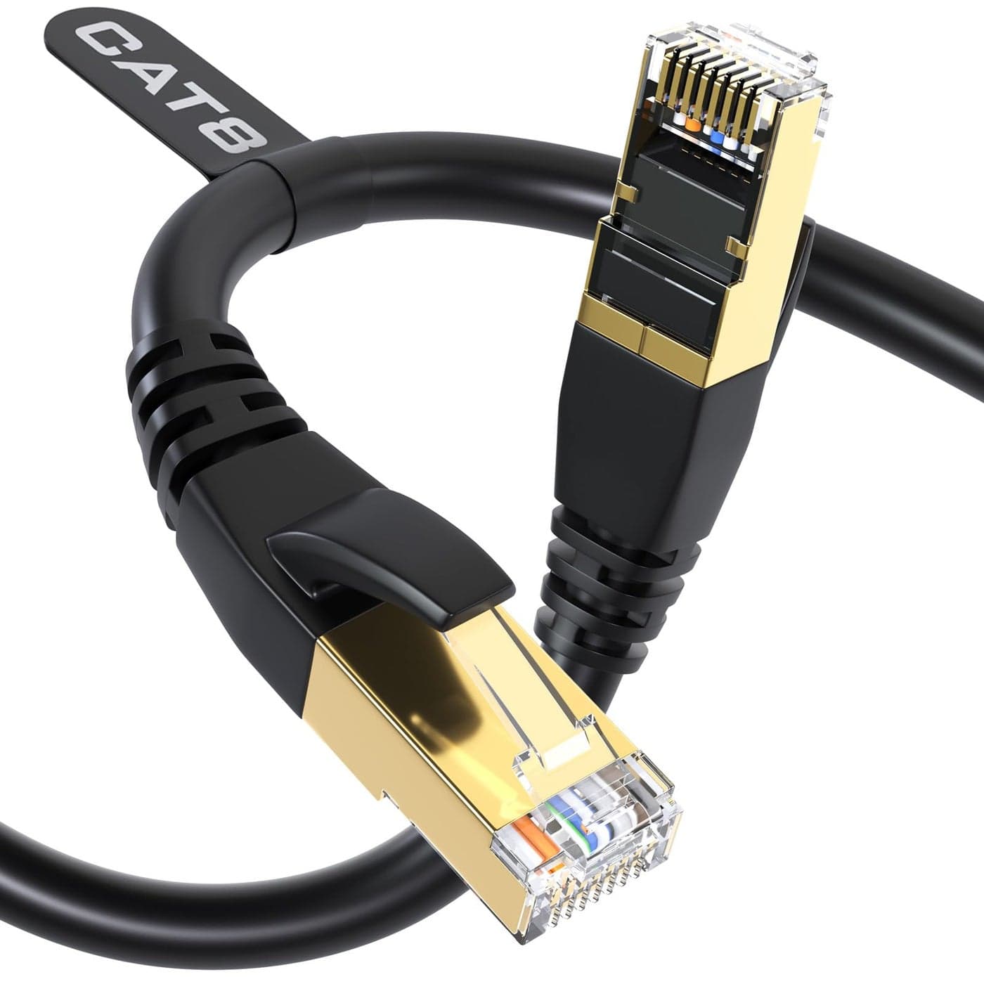 DbillionDa Cat8 Ethernet Cable Outdoor Indoor 150FT Heavy Duty High Speed 26AWG Cat8 LAN Network Cable 40Gbps 2000Mhz with Gold Plated RJ45 Connector Weatherproof SFTP UV Resistant for Router