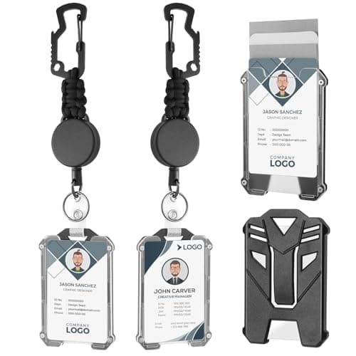 2 Set Retractable Badge Holders Heavy Duty Badge Reel Retractable Keychain with Tactical ID Card Holders