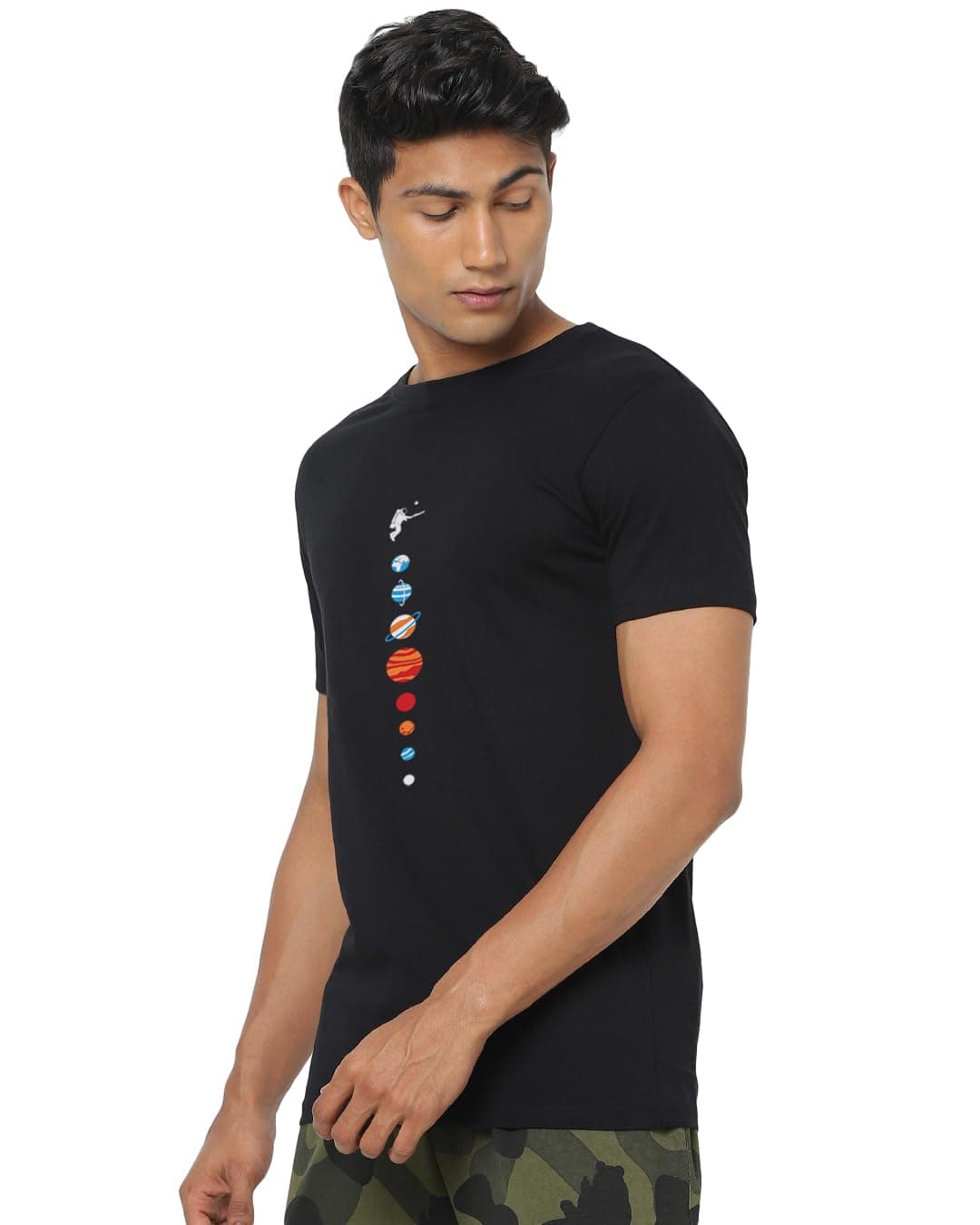 Bewakoof Men's Printed 100% Cotton T-Shirt - Regular Fit, Round Neck, Half Sleeves Black