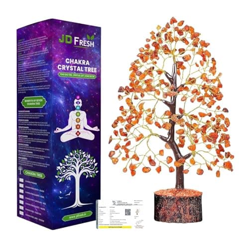 JD FRESH Certified Red Carnelian Crystal Tree for Motivation/Creativity/Confidence/Natural Gemstone Healing Tree for Positive Energy/Courage/Success/300 Beads Stone Bonsai Feng Shui Home Décor Gift