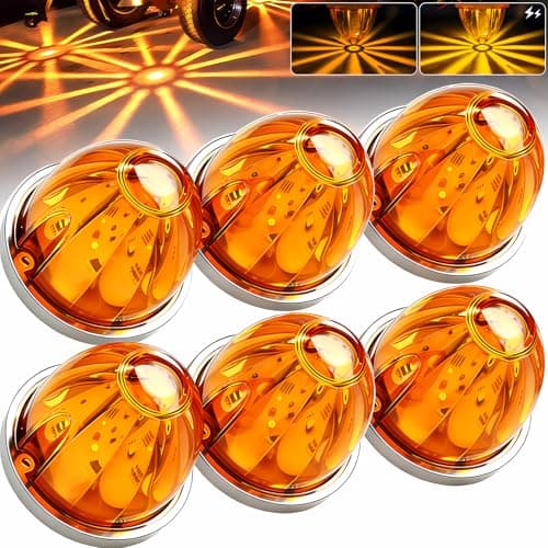 BJZ 6Pcs Amber Watermelon LED Strobe+Constant Marker Lights Dual Function Watermelon-shaped Side Marker Clearance Tail Top Cap Roof Lights for Trailer Truck Semi-trailer Heavy-duty Truck Bus Van