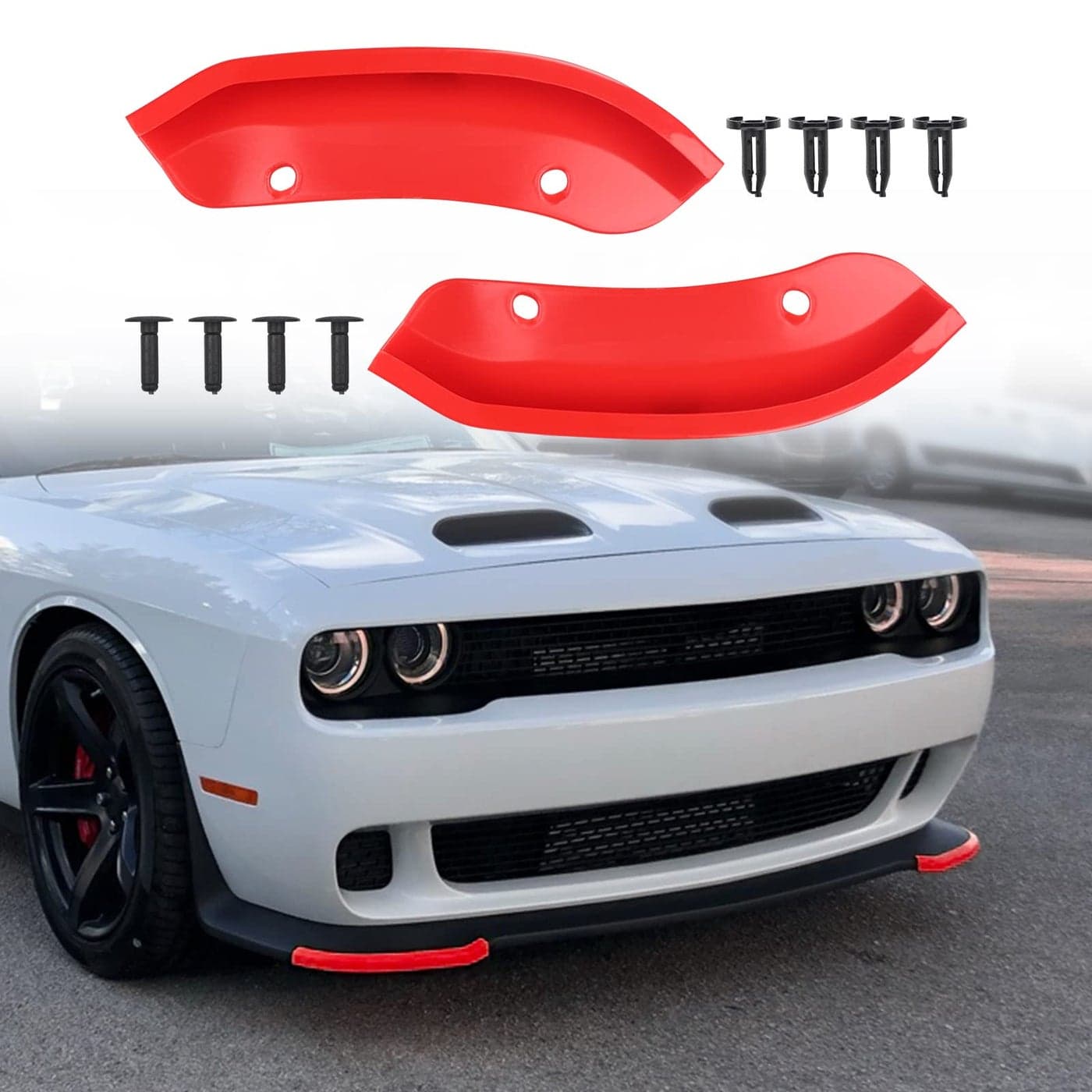 JDMON Front Bumper Lip Splitter Protector Compatible with Dodge Challenger SRT Hellcat 20152021 2015 2016 2017 2018 2019 2020 2021 SRT Challenger Accessories Not for Widebody Red 2pcs