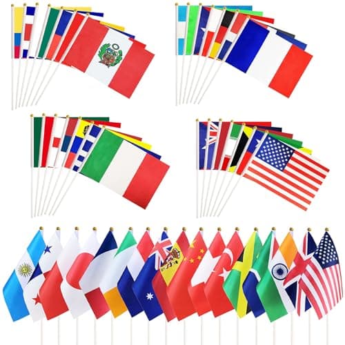 100 Countries International Flags of the World Mini Hand Held Flags Stick National Small Banner on Stick Party Decorations for Sports Events,World Cup,Olympic Festivals Celebration 2026 5x8 Inch