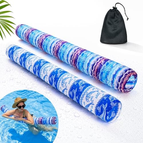 Inflatable Swimming Pool Noodle, 2 Pack Soft Fabric Quick Drying Covered Large Pool Floats Noodles, Premium Buoyancy Swim PoolFloats with Portable Storage Bag for Pool Party Toy (Marine/Animals)