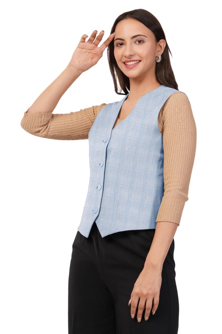 SaintX Women's Sleeveless Formal Waistcoat | Slim Fit Blazer-Style Jacket | Office & Multipurpose Wear | Elegant Layer for Western Outfits
