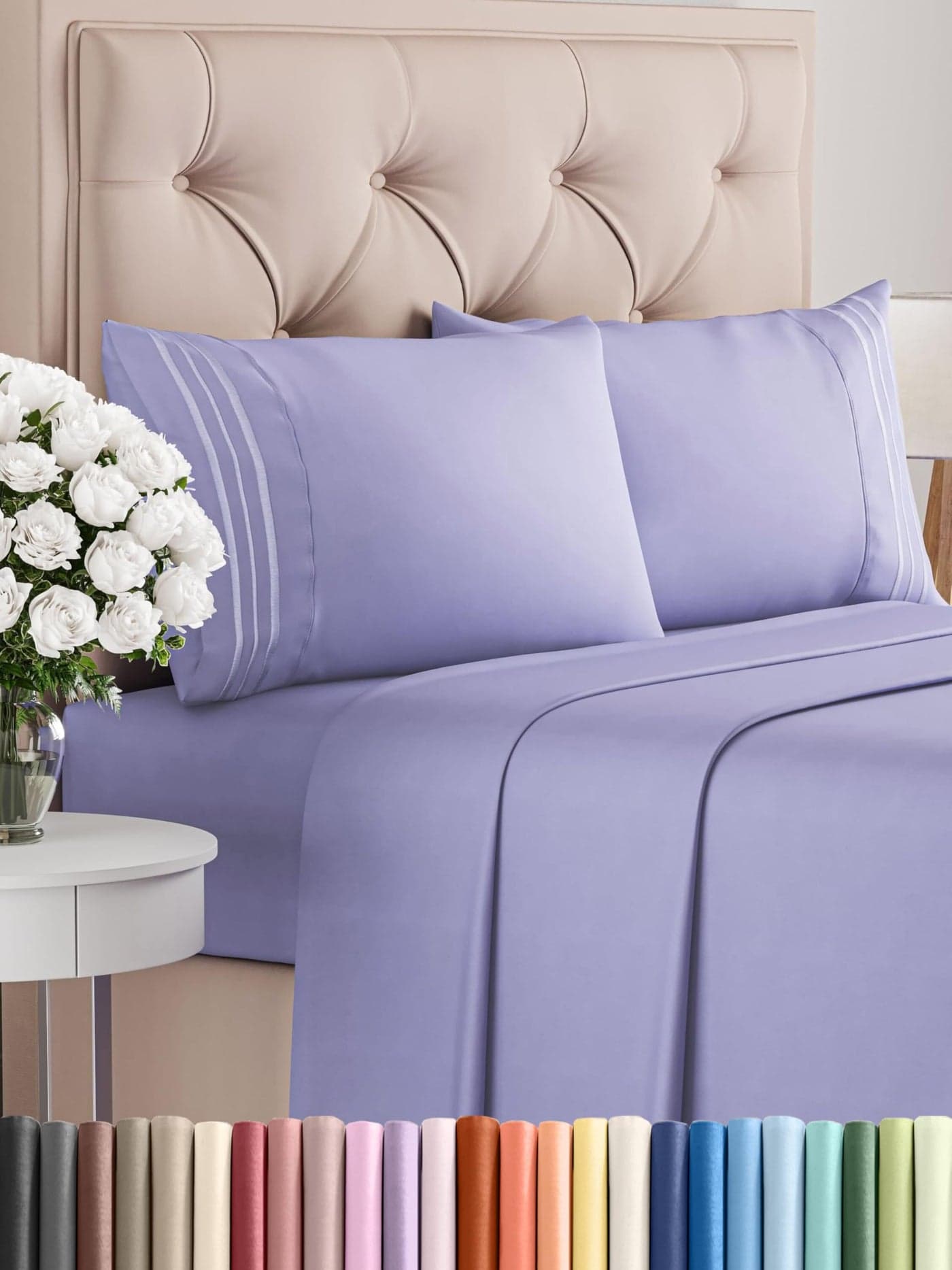 Full Size 4 Piece Sheet Set Comfy Breathable Cooling Bed Sheets Set Hotel Luxury Bedding for Women Men Kids Teens Deep Pockets EasyFit Super Soft Wrinkle Free OekoTex Lavender