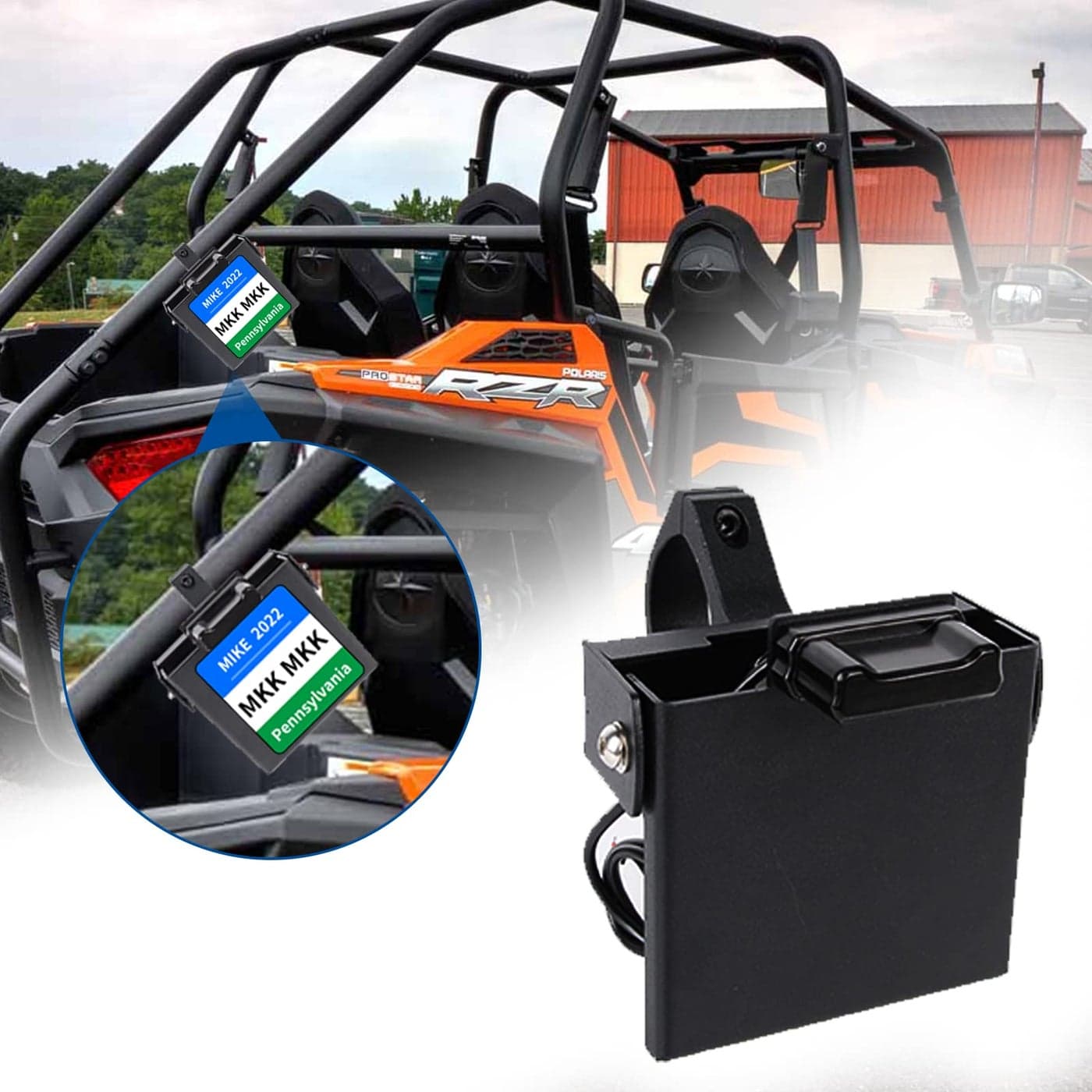 Maiker Aluminum ATV UTV OHV Registration Green Sticker Mount with Light Compatible with Polaris Pioneer Talon CanAm Maverick X3 Kawasaki Arctic Cat Wildcat fits 1752 Inch Roll Cage Bars