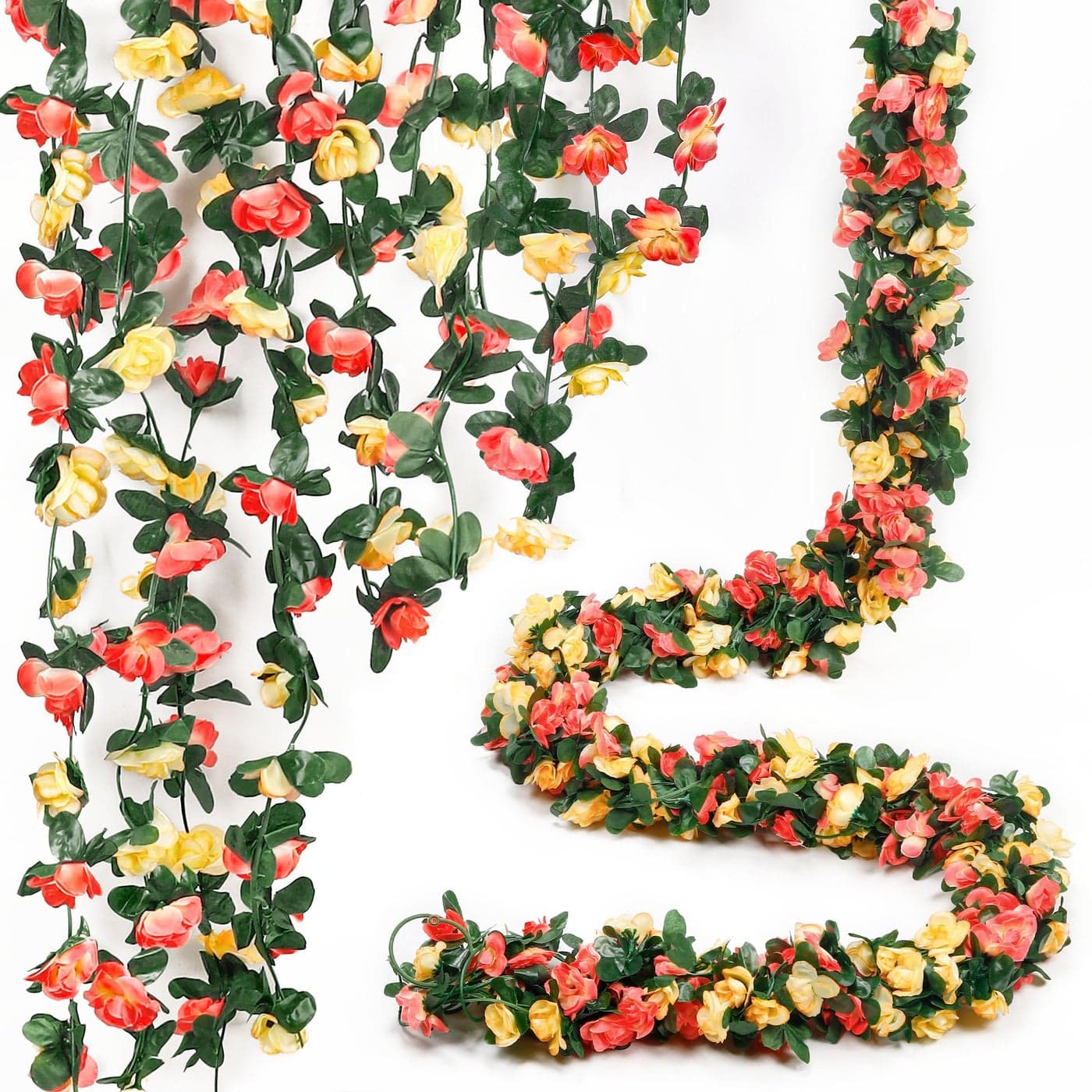 Miracliy 5Pcs 41FT Flower Garland Artificial Rose Arch Vines Fake Spring Floral Garland for Flower Wall Backdrop Wedding Mothers Day Garden Tea Party Decoration