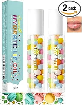 2PCS Lip Oil Gloss Set Hydrating Plumping RollOn Clear Lip Gloss Lightweight Lip Oil for Moisturized Glossy Lips Cute MacaronInspired Packaging for Girls