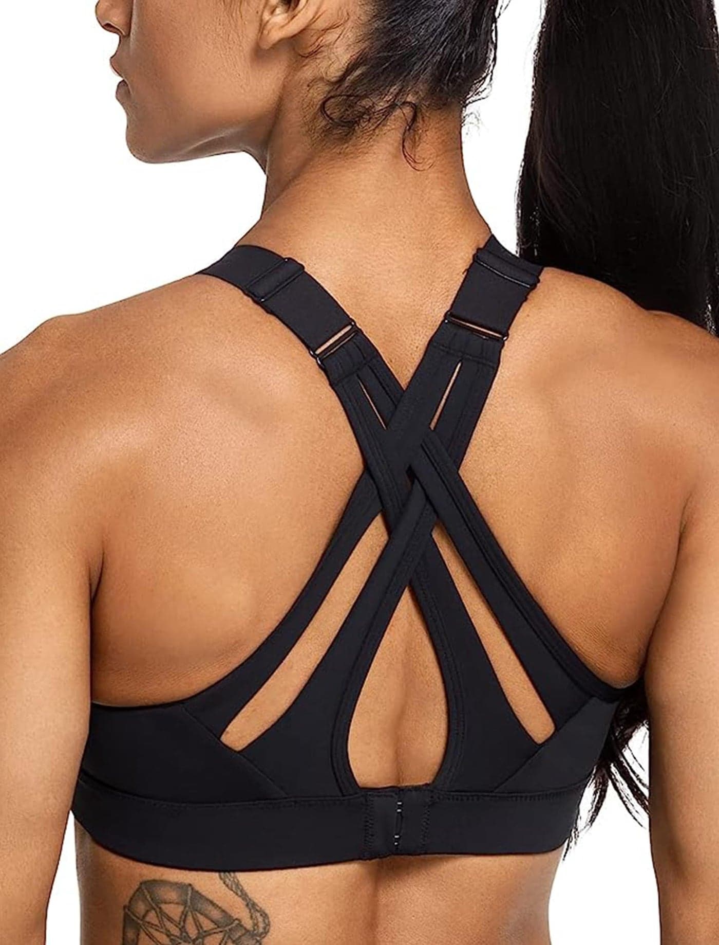 Yvette Sports Bra High Impact Adjustable Criss Cross Back, Full Support for Large Bust No Bounce,Black,M