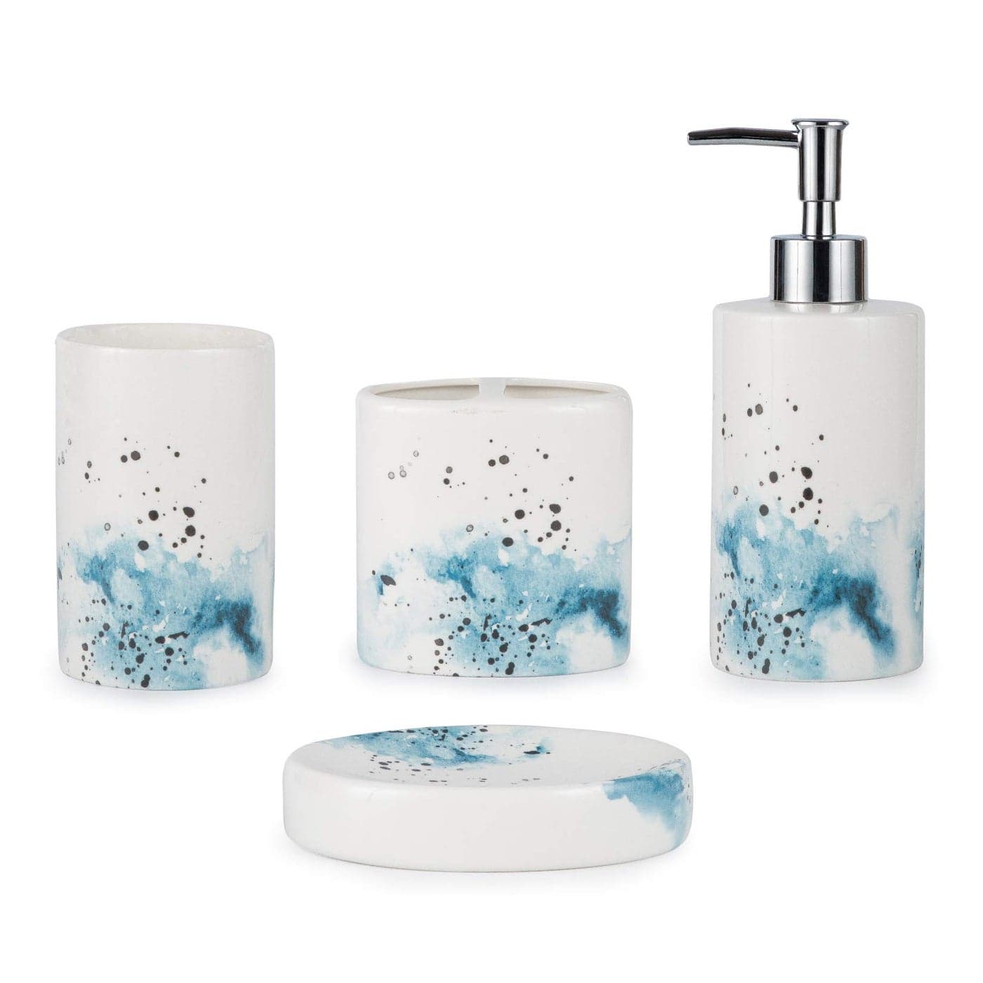 Ceramic 4Piece Bathroom Accessories Set Complete Hand Paint Bath Countertop Accessory Soap Dispenser Set