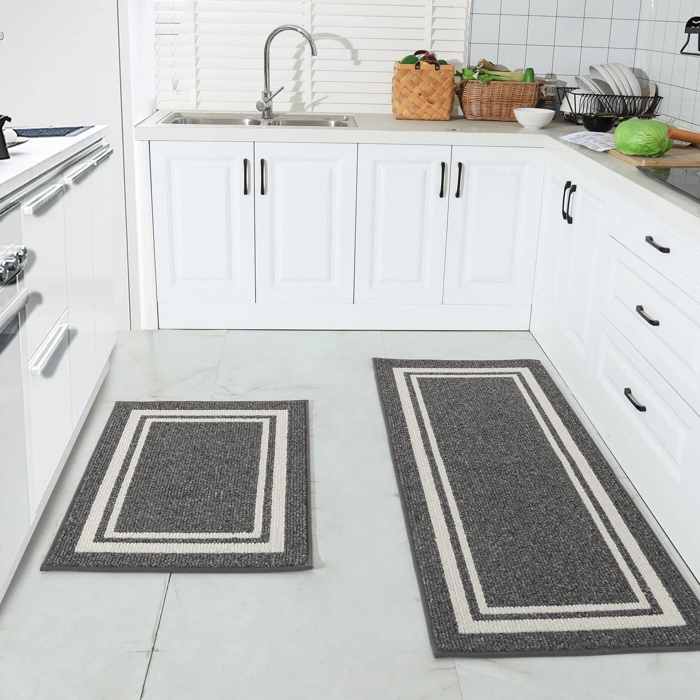 COSY HOMEER Kitchen Rugs NonSlip 24x3524x60 Inch Thick Polypropylene Standing Mat for Home Machine Washable Black Frame