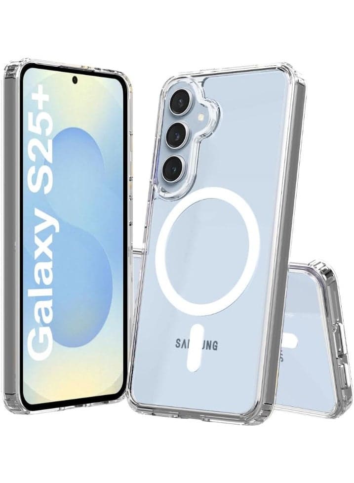 Clear Case for Samsung Galaxy S25 Plus 5G 2025, Magnetic Cover Compatible with MagSafe, Hard Back Slim Shockproof Bumper, Support Wireless Charging