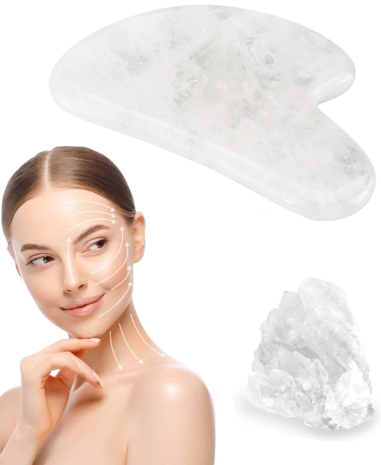 GUASHAPE Natural White Quartz Gua Sha Facial Tools Guasha Tool for Face Sculpting Shaping Reduce Puffiness Tension Relief Stone for Eyes Face and Body