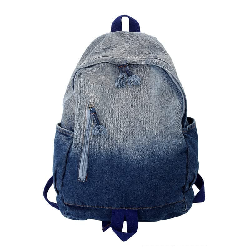 TYHOTULY Gradient Denim Backpack Y2K Aesthetic Lightweight Laptop Backpack Classic Retro Jeans Backpack Casual Travel Daypack a Blue