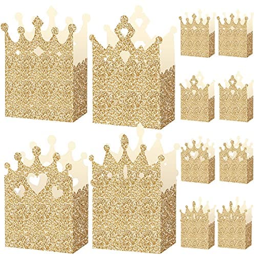 Outus 20 Pieces Princess Crown Boxes Glitter Princess Boxes Crown Candy Box Gold Party Favor Wedding Birthday Baby Shower Supplies