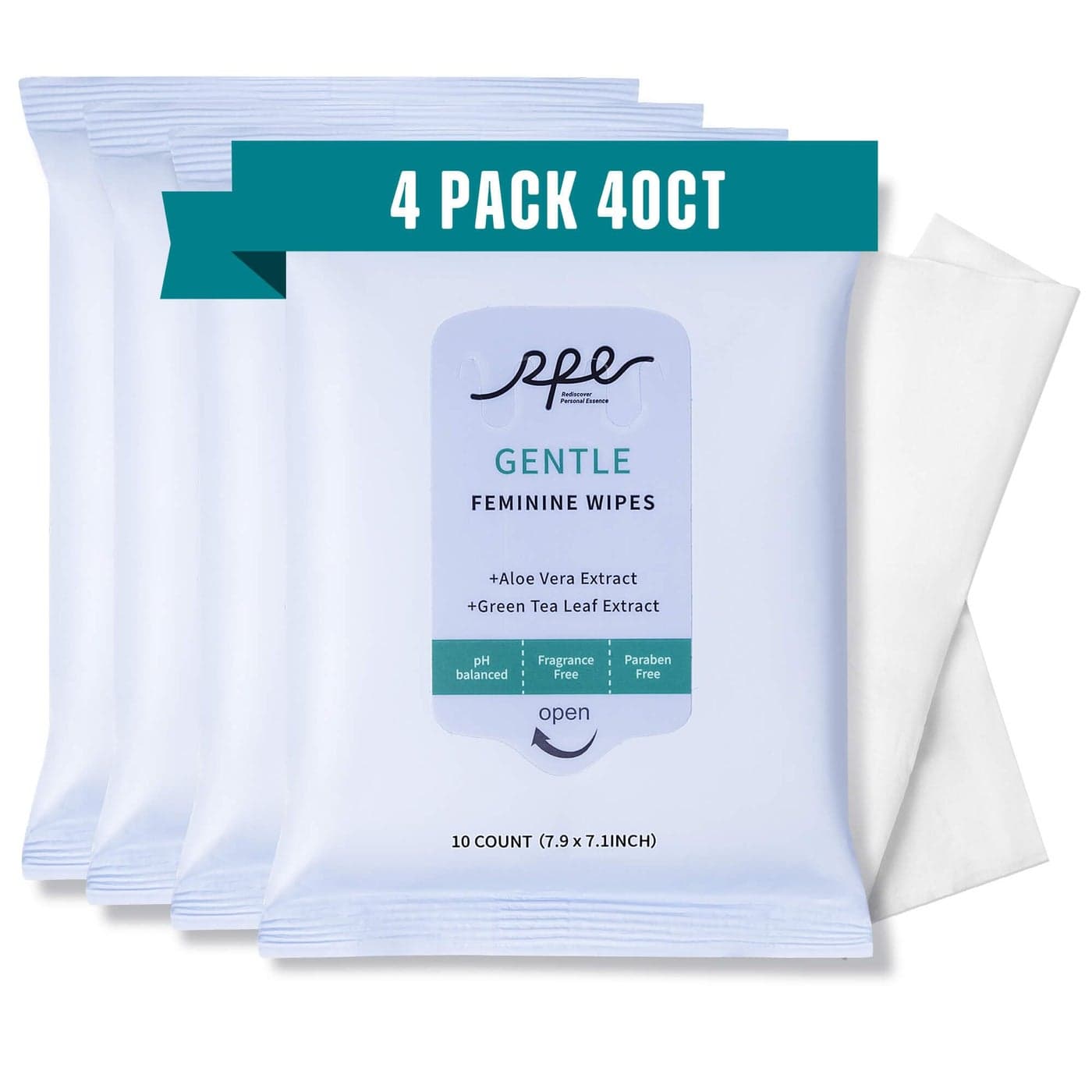 Large Feminine Wipes for Women pH Balanced Soft Gentle Soothing Unscented Flushable Personal Hygiene Wipes for Intimate Period Care Portable to Go Sensitive Sanitary Wipes Travel 10ct Pack of 4