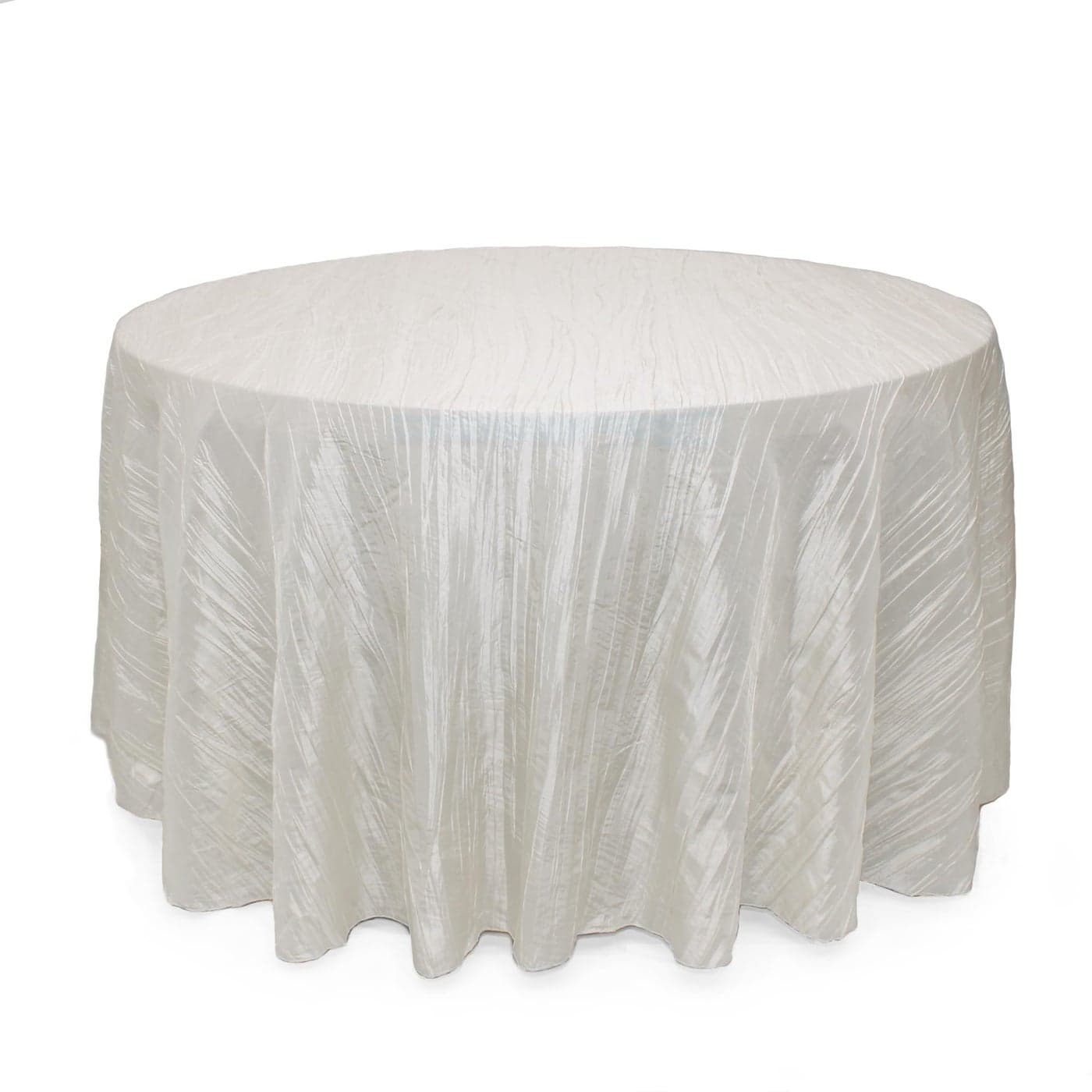 Your Chair Covers 132 Inch Round Crinkle Taffeta Tablecloth Ivory Crushed Shiny Dining Table Cloth for Wedding Party Birthday Baby Bridal Shower