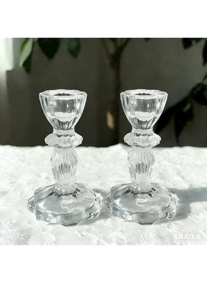 2pcs Glass Candlestick Holders 11 cm Taper Candle Clear for Wedding Festival, Party & Festival Decor