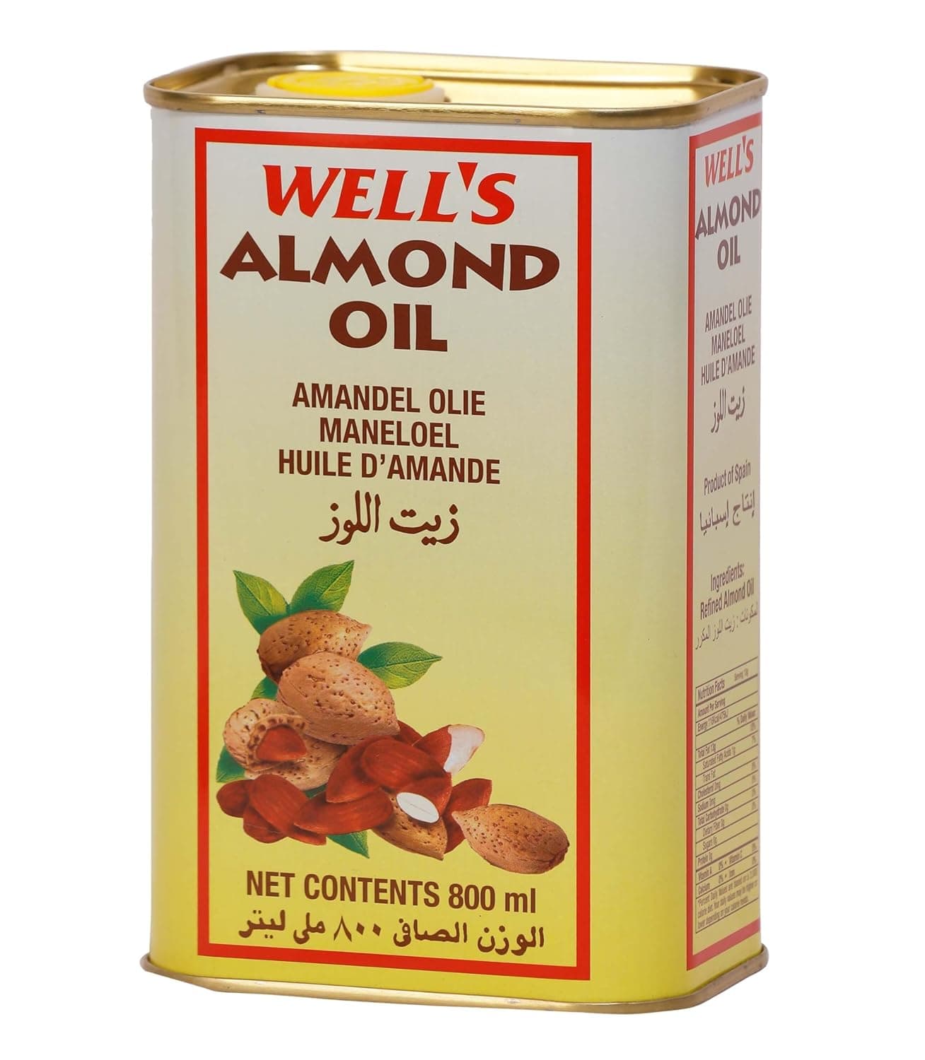 Wells 100 Pure Almond Oil Packed And Imported From Spain 800Ml Sweet Almond Oil For Body Skin Hair Helps Enhance Memory For New Born Baby Massage Beauty Skin Massage