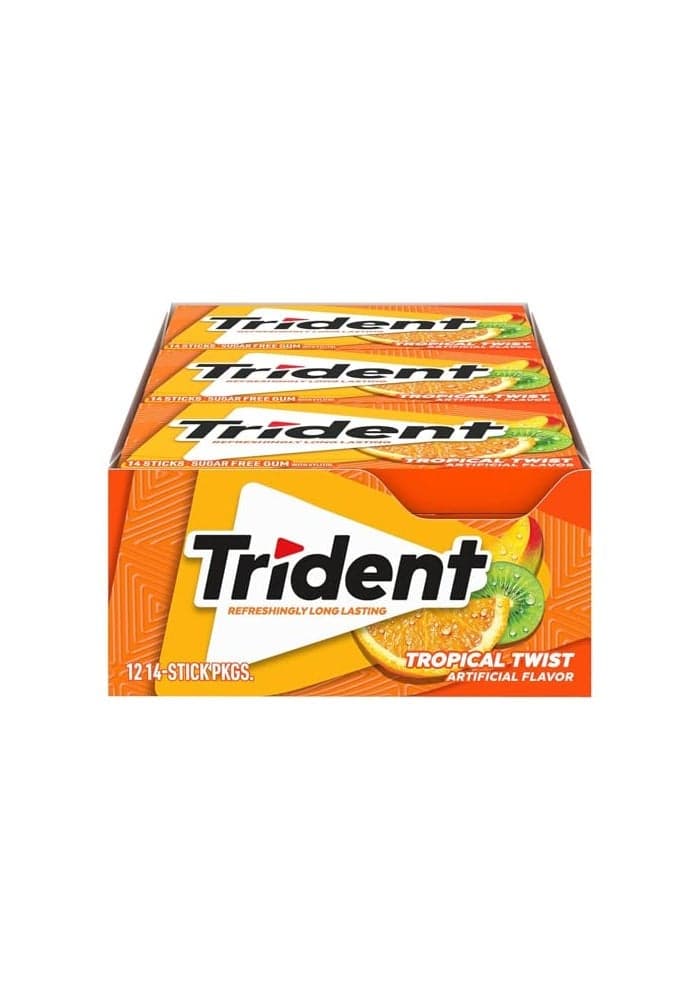 Trident Tropical Twist Sugar Free Gum 12 Packs of 14 Pieces 168 Total Pieces