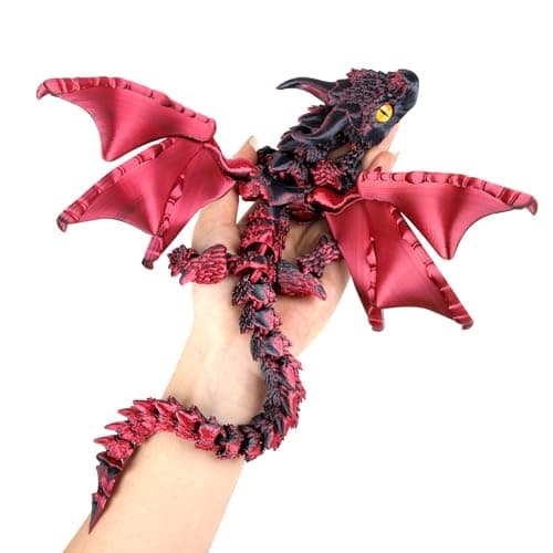 SUMLAND 3D Printed Dragon with Wings3D Printed Animals ToysFlexible Articulated Winged Crystal Dragon 1575inBlack Red