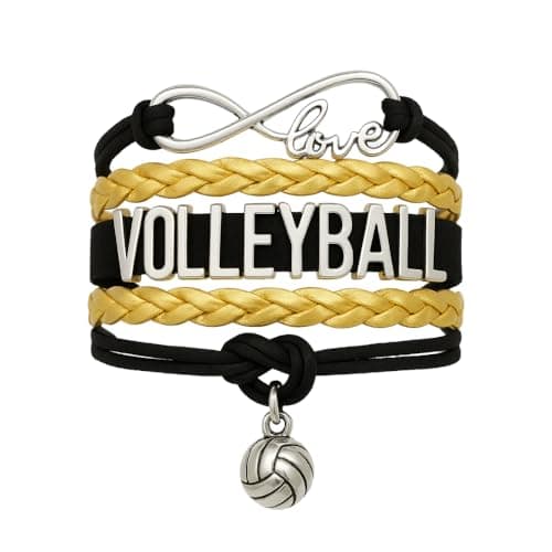 Sportybella Volleyball Bracelet, Black and Gold Adjustable Infinity Love Charm Bracelet, Volleyball Jewelry and Accessories, Gift for Teens, Players, and Teams
