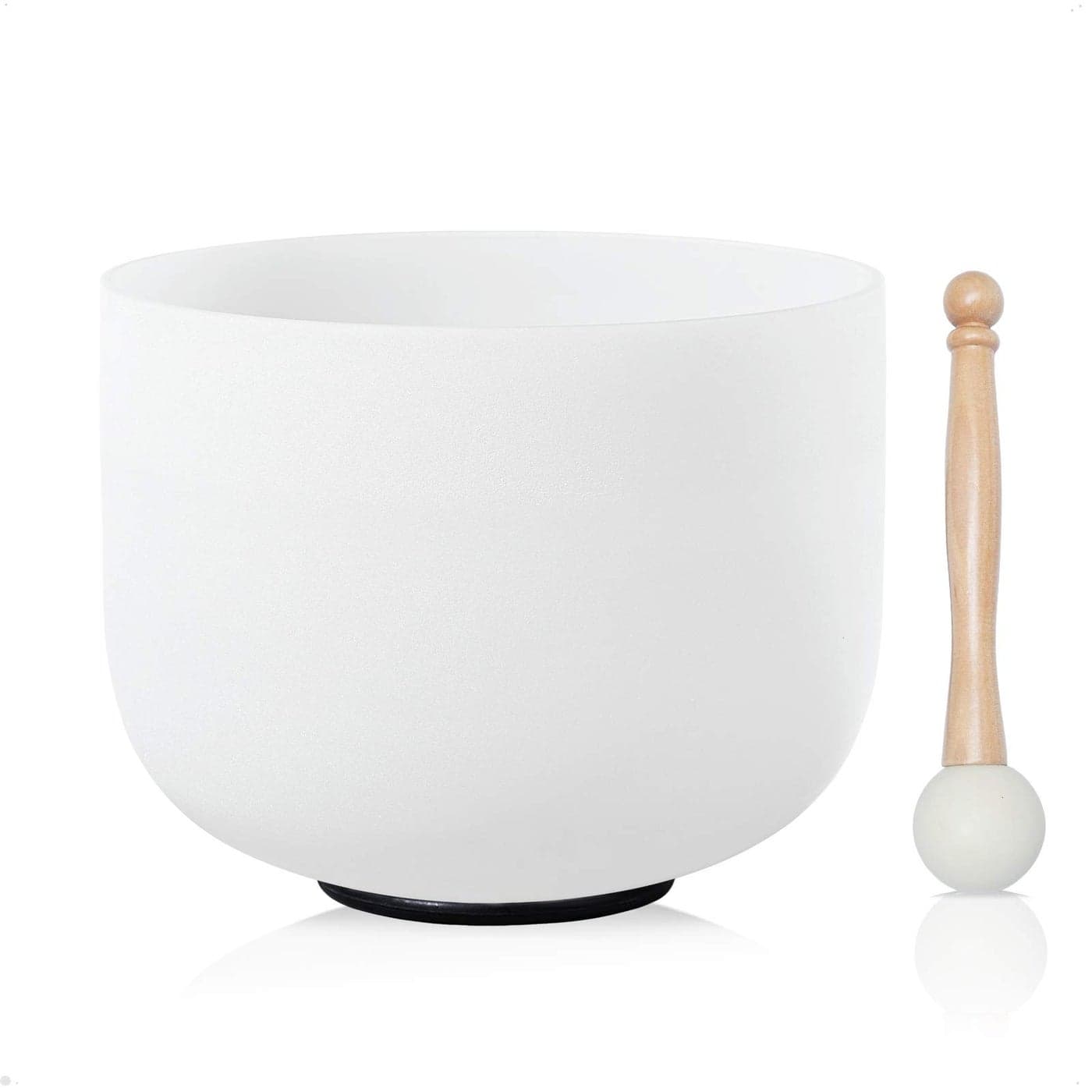 CVNC 440HZ 8 Inch G Note Throat Chakra Frosted Quartz Crystal Singing Bowl with Mallet & O-ring Sound Healing Instrument