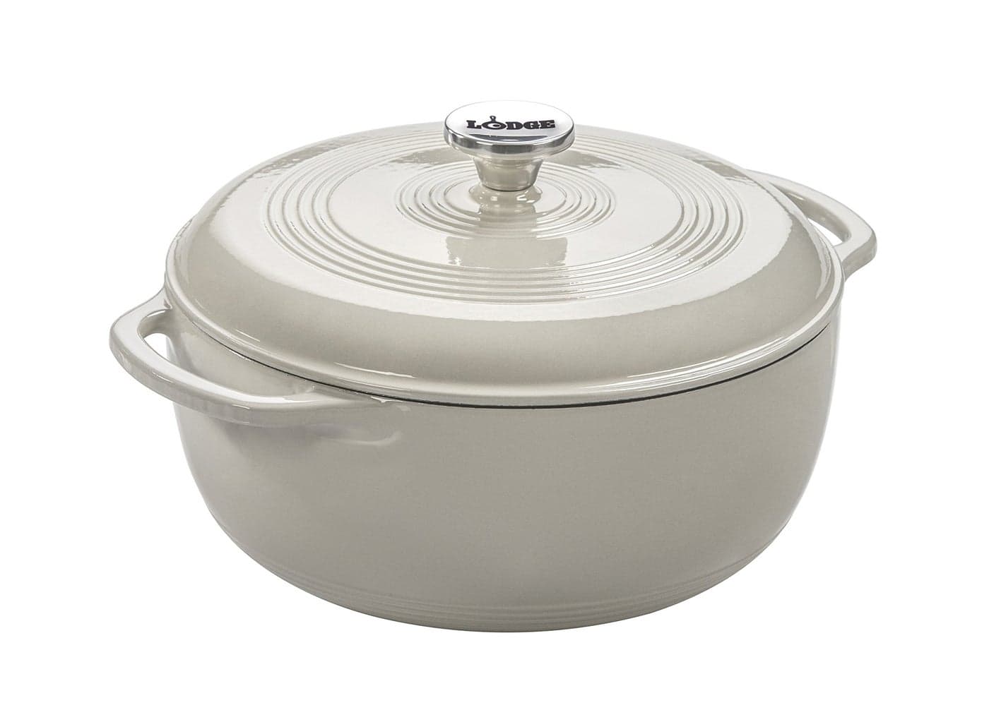 Lodge 3 Quart Enameled Cast Iron Dutch Oven with Lid – Dual Handles – Oven Safe up to 500° F or on Stovetop - Use to Marinate, Cook, Bake, Refrigerate and Serve – Oyster White