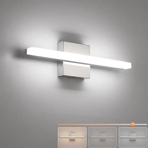 Combuh Modern Bathroom Vanity Light Fixtures Above Mirror Soft Shadow Free Lighting, 16 Inch 9W 3CCT Dimmable Small Space Sink Lamp Bars Restroom Wall LED Lámparas para Baños Sobre Espejo Chrome