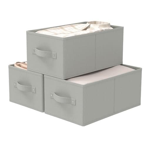 GUOHNHE Foldable Closet Organizer 3 Pack Cube Storage Bin Clothes Basket for Shelves with 2 Handles Saving Space Grey 185 x 11 x 79 In XSNY11GL3