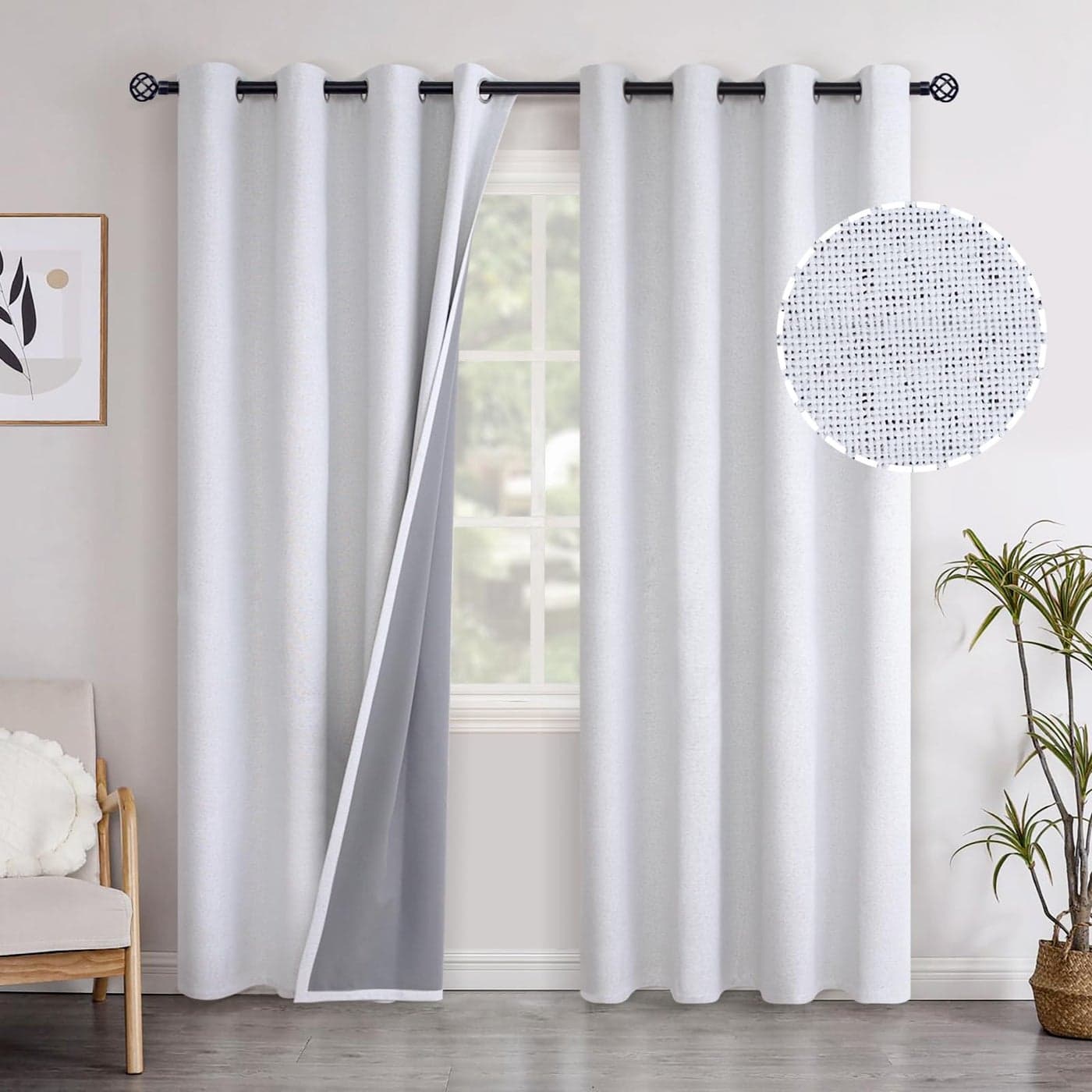 YoungsTex 84 Inches Long Linen Blackout Curtains for Living Room Heat Thermal Insulated Darpes with Grommet Room Darkeing Window Treatments for Bedroom Dining 2 Panels Greyish White 52 X 84 Inch