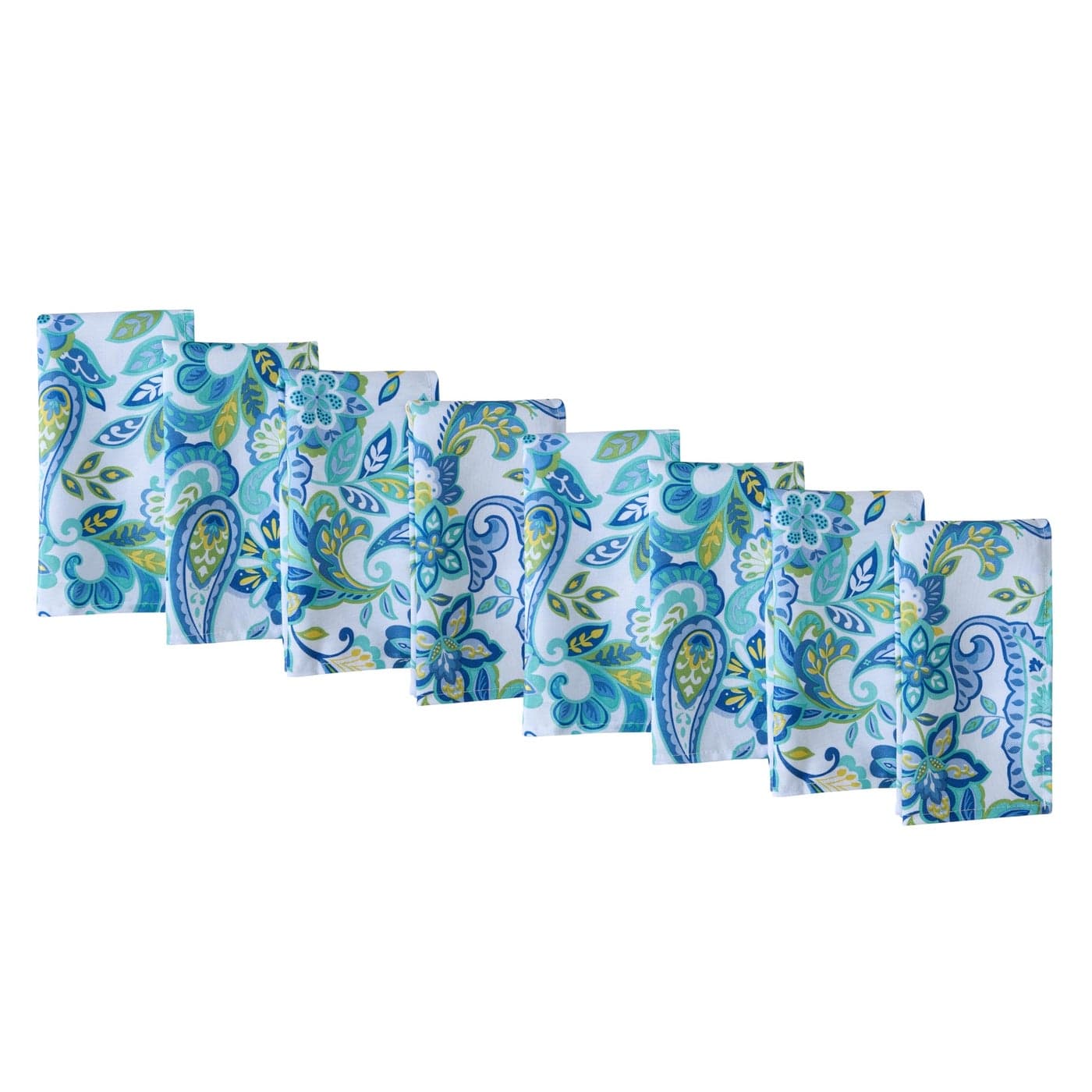 Newbridge Square Fabric Napkins Corfu Mediterranean Blue Paisley Set of 8 Napkins Indoor Outdoor Stain and Water Resistant Heavy Weight Napkins Shabby Chic Blue Floral