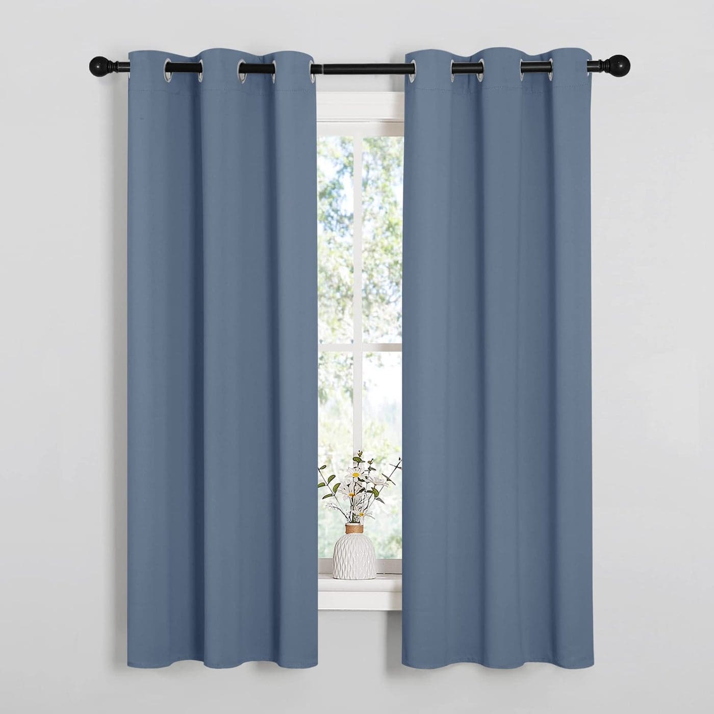 NICETOWN Kitchen Curtains Blackout Curtains Drapes Thermal Insulated Grommet Top Window Treatment Panels for Cupboard Small Window Stone Blue 34 Wide x 63 Long Set of 2