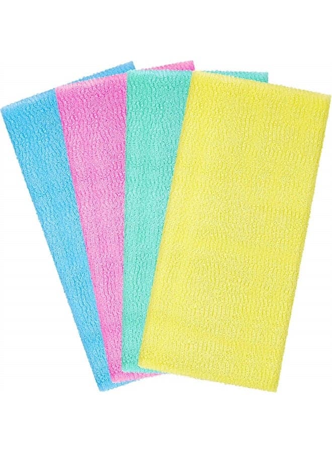 4 Pieces Exfoliating Washcloth Towel Japanese Washcloth Nylon Beauty Skin Bath Wash Towel Sponge Korean Loofah Bath Cloth Shower Washcloth for Body 35 Inches (Blue, Pink, Yellow, Green)