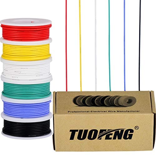 TUOFENG 22awg Wire Flexible Silicone Wire,22 Gauge Tinned Copper Wires Silicone Rubber Insulated (6 Different Colored 26ft / 8m Each) Stranded Wire Hook up Wires Kit