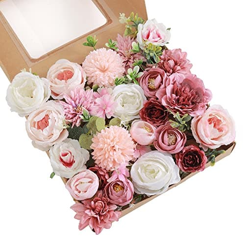 kuujojo Artificial Flowers Combo, Fake Flowers for DIY Tables Centerpieces Baby Shower Bridal Shower Wedding Bouquet Arrangements Party Candle Holder Cake Decor Flower Home Decorations