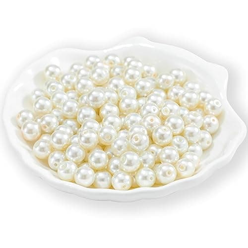 Guoxin 200Pcs Glass Pearl Beads Faux Pearls Round Czech Tiny Satin Luster Spacer Loose Beads Bulk with Holes Handcrafted for DIY Bracelets Jewelry Making Crafts Supplies 4MM Cream