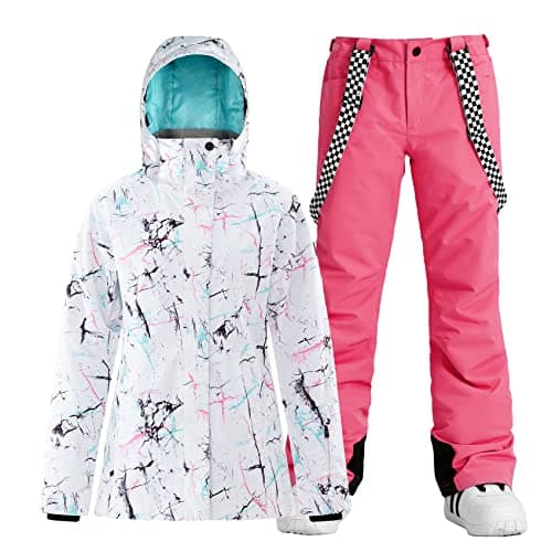 GSOU SNOW Women Ski Jacket and Pants Set Ski Suit Snowsuit Snow Coat Waterproof Hooded Winter Sports
