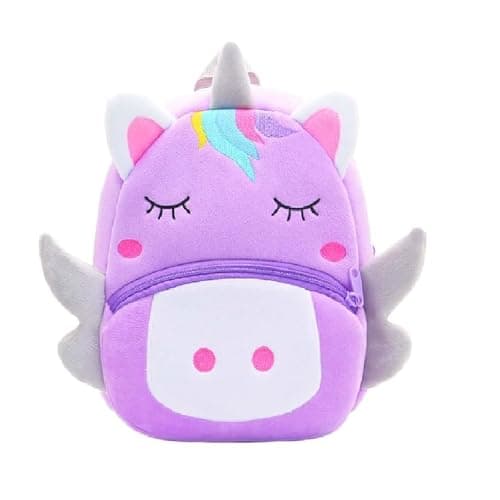 Frantic Kids Soft Animal Cartoon Travelling School Bag Soft Plush Backpacks Boys Girls Baby for 2 to 5 Years Baby/Boys/Girls Nursery(Sleeping Unicorn Purple)