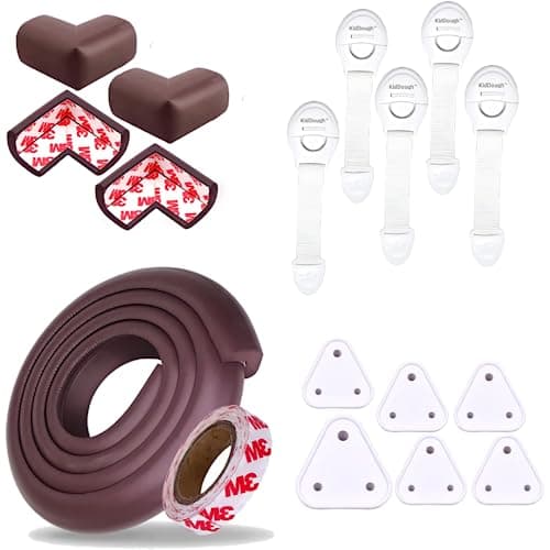 KidDough Baby Safety Proofing Kit - Furniture Edge Protector, Safety Locks, Corner Guards for Sharp Edges, Socket Guards and More, All-in-One Baby Proofing Products (2 mtr Brown Edge Protector Kit)