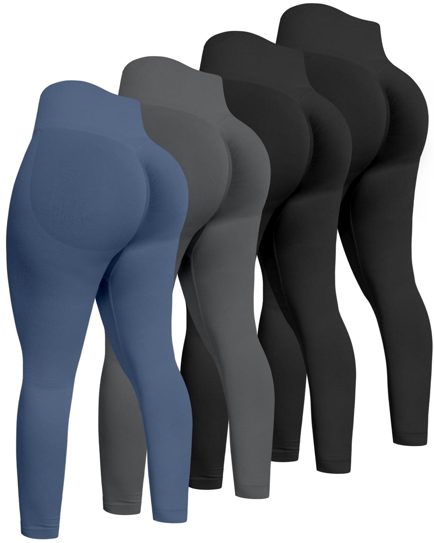 ATHVOTAR Workout Gym Leggings Women, High Waisted Seamless Butt Lifting Scrunch Butt Sports Leggings Black/Black/GrayNavy XL