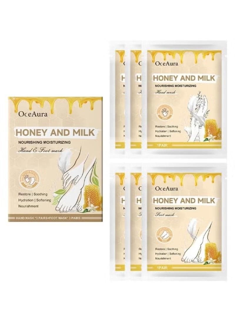 Honey and Milk Hand and Foot Mask Set, 6 Pcs for Soft, Smooth Hands and Feet