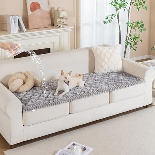 PuTian 100% Waterproof Fuzzy Couch Cover for Dogs Washable Non-Slip Couch Protector Pet Friendly Dog Mat for Couches and Sofas - 27.6''X59''70cmX150cm Light Grey